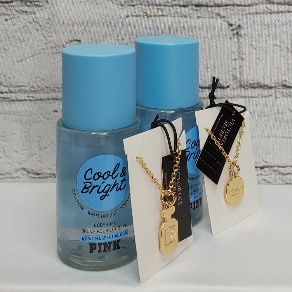 VICTORIA'S SECRET 'PINK' 'COOL & BRIGHT' 4-PIECE BODY MIST & BOTTLE CHARMS SET